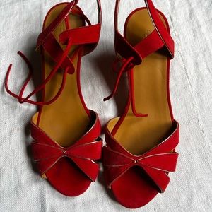 SEZANE VICTOIRE EUC Red + Gold Heeled Leather Sandals 2 inch heel